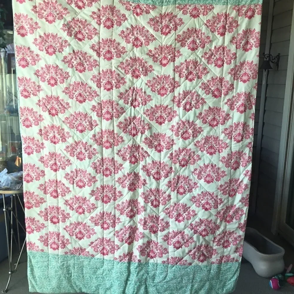 Handmade Quilt. Spring Pinks and Greens Braided